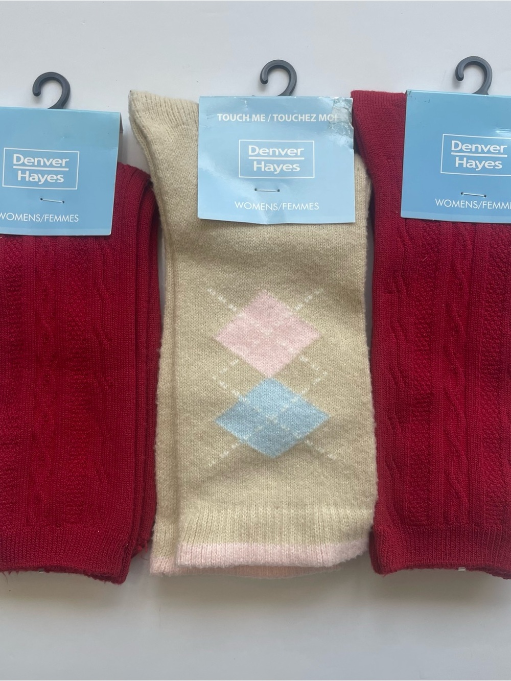 Lot of 3 Denver Hayes Women's Socks Size 9-11 NWT Red Cable Knit Argyle Stone